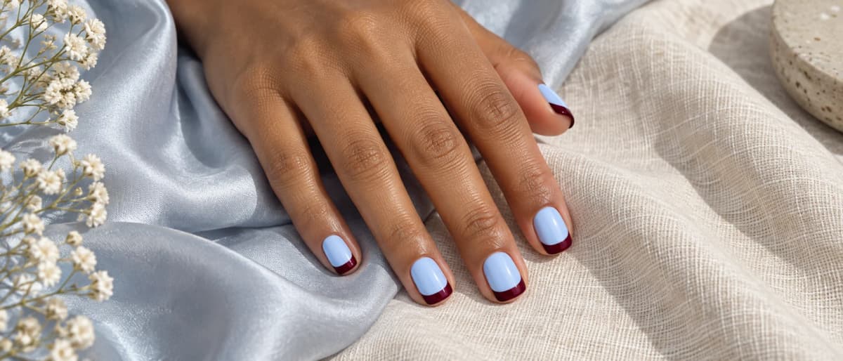 Uñas azul bebé y burdeos