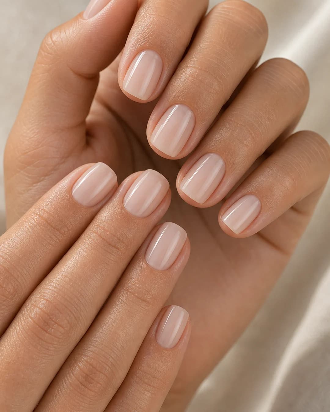Uñas en forma squoval corta cuadrada-suave en nude lechoso 2026