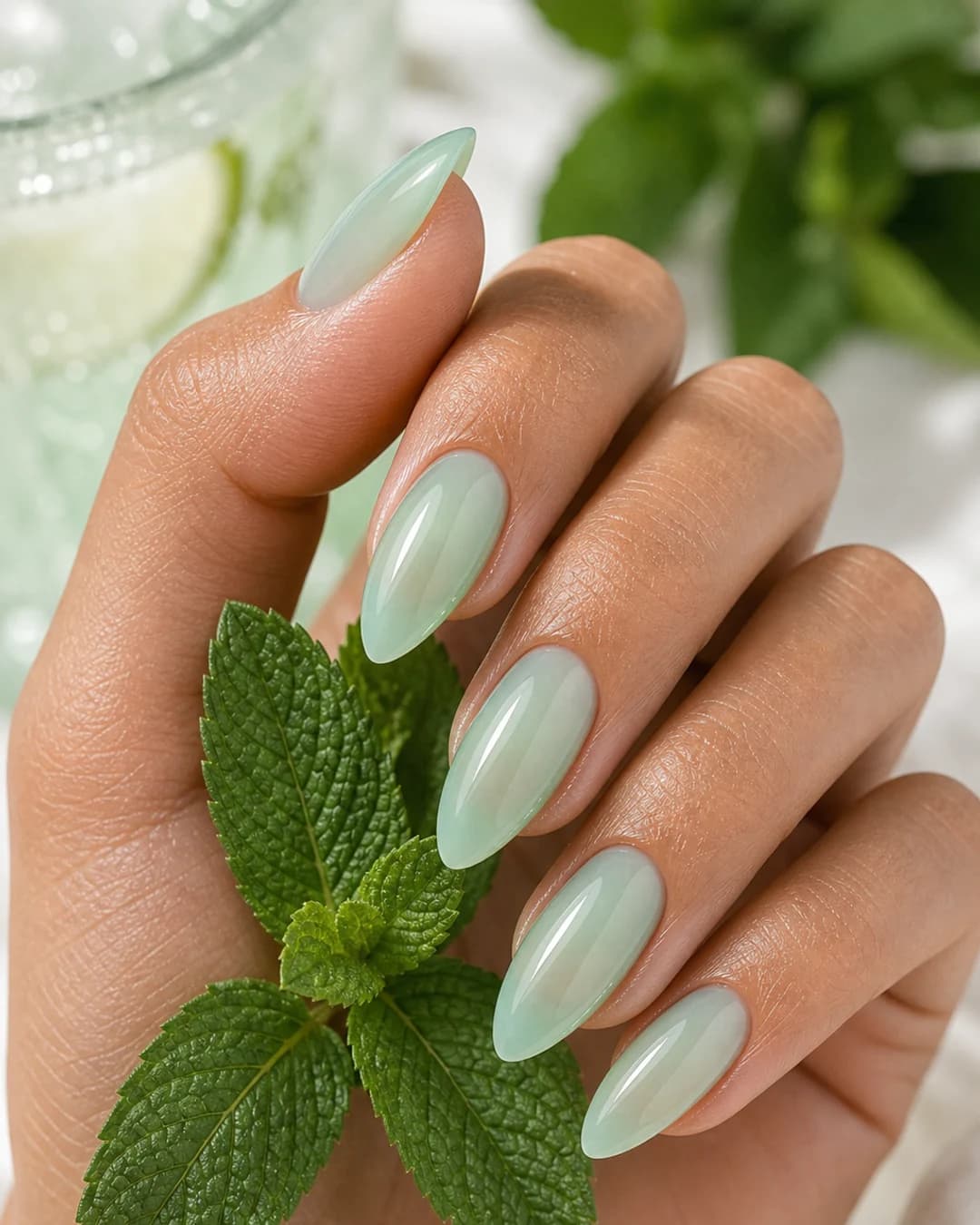 Uñas en verde menta translúcido jelly pastel