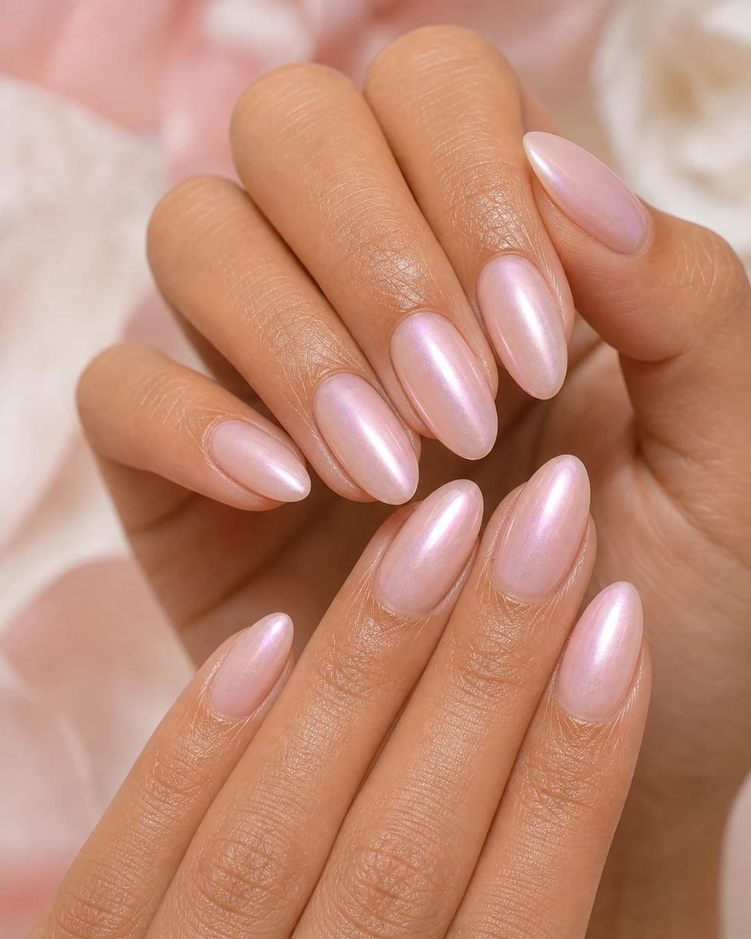 Uñas en rosa palo perlado nacarado iridiscente coquette