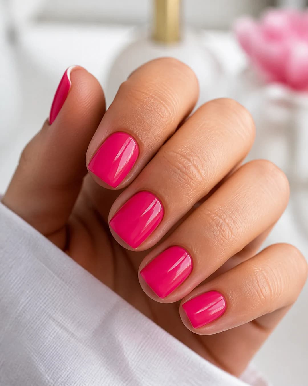 Uñas cortas cuadradas en fucsia vibrante