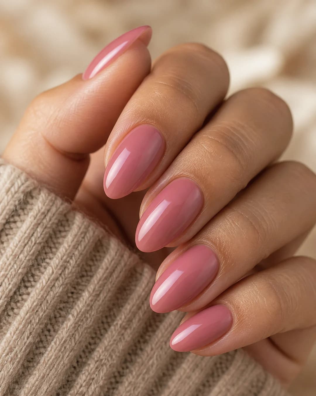Uñas almendradas en palo de rosa elegante