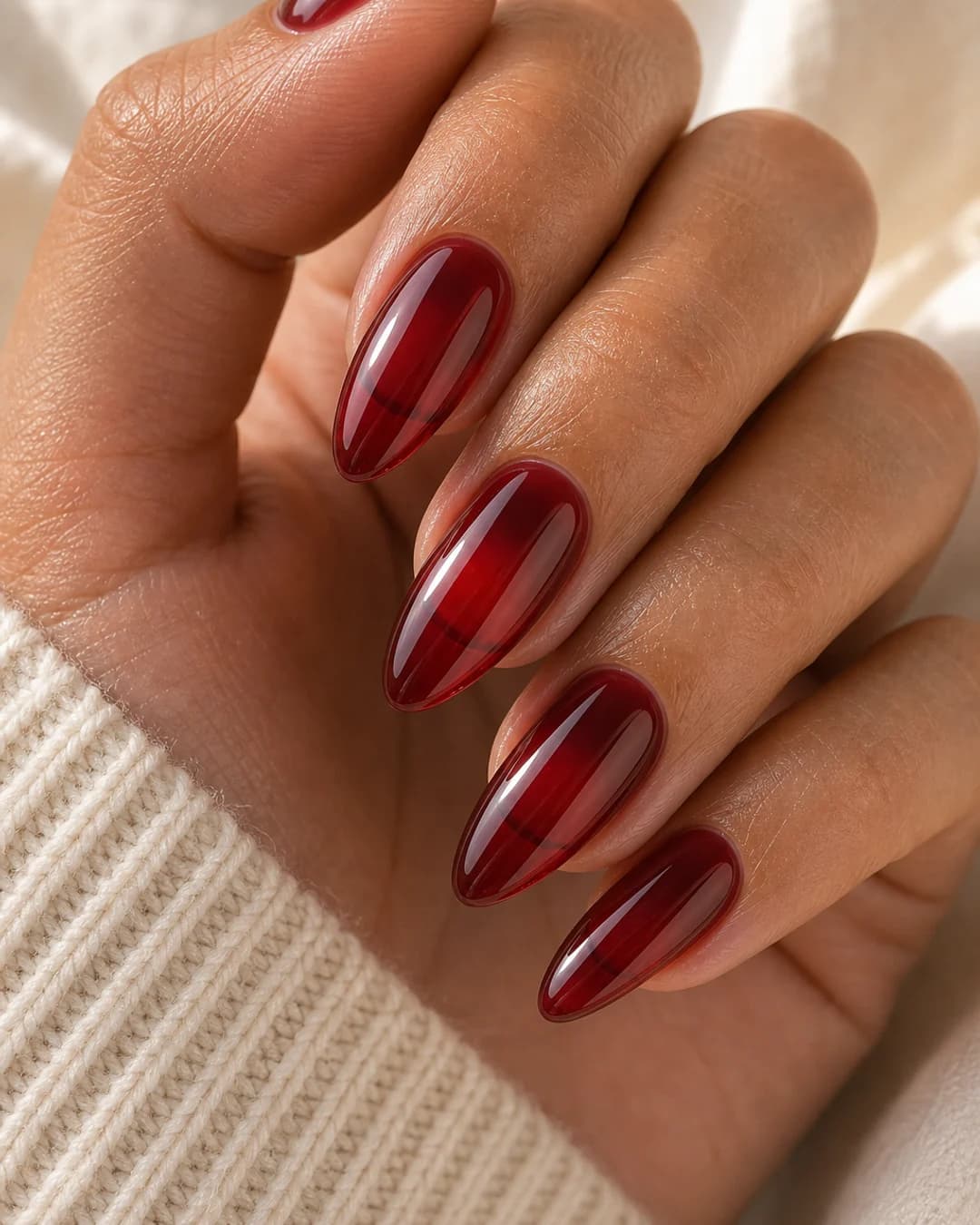 Uñas syrup rojo translúcido cherry cola coreano 2026