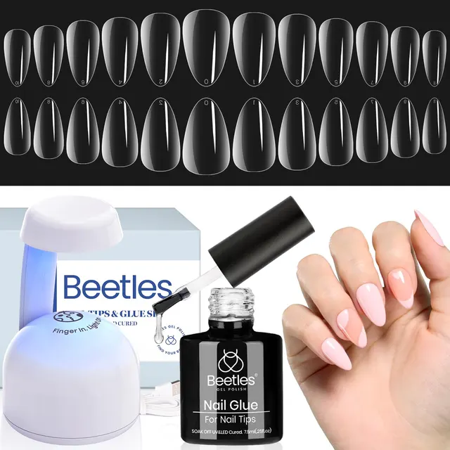 Kit de soft gel tips Beetles almendra corta con gel adhesivo y lámpara (500 tips)