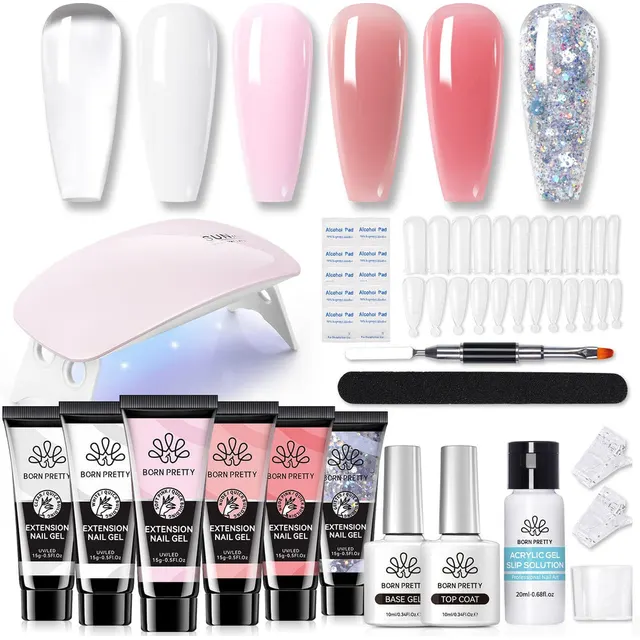 Kit de polygel Born Pretty Poly Extension Gel con lámpara (6 colores)