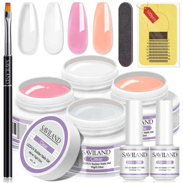 Kit de gel constructor Saviland de 4 colores (transparente, blanco, rosa claro y rosa nude)