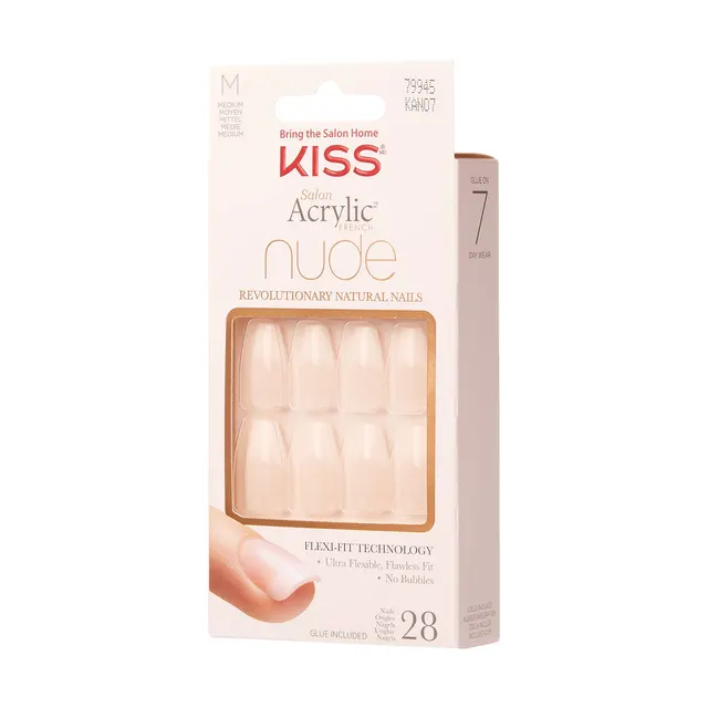 Uñas postizas KISS Salon Acrylic French Nude Leilani, largo medio (28 uñas)
