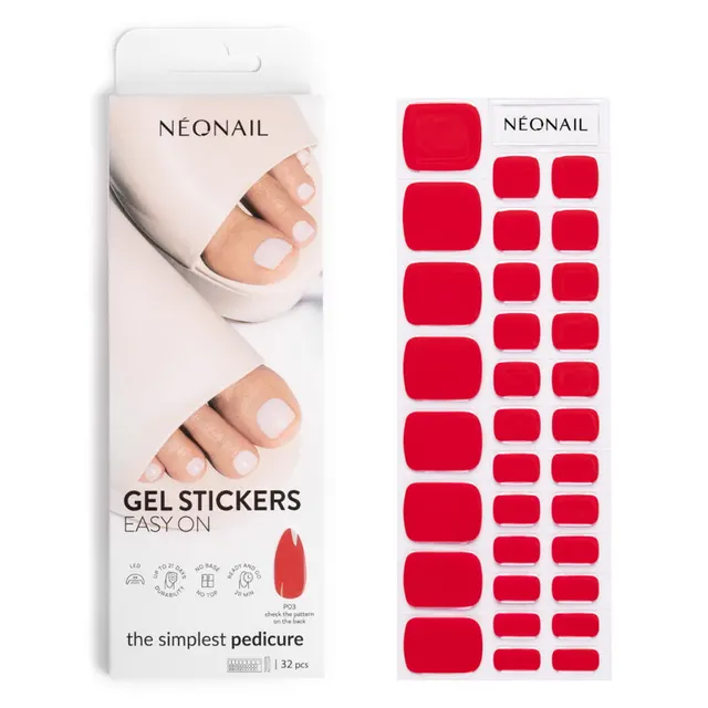 Pegatinas de gel para pedicura NEONAIL Gel Stickers Easy On P03, rojo (32 pegatinas)